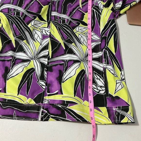 Additions by Chico's Womens Full Zip Jacket Neon Green Purple Leaf Print Sz 3(L) - Picture 7 of 7
